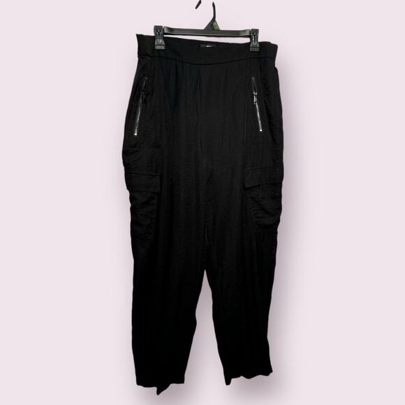 DKNY Women’s Cargo Jogger Parachute Pants In Black, Size L goth moto utility - Picture 1 of 7